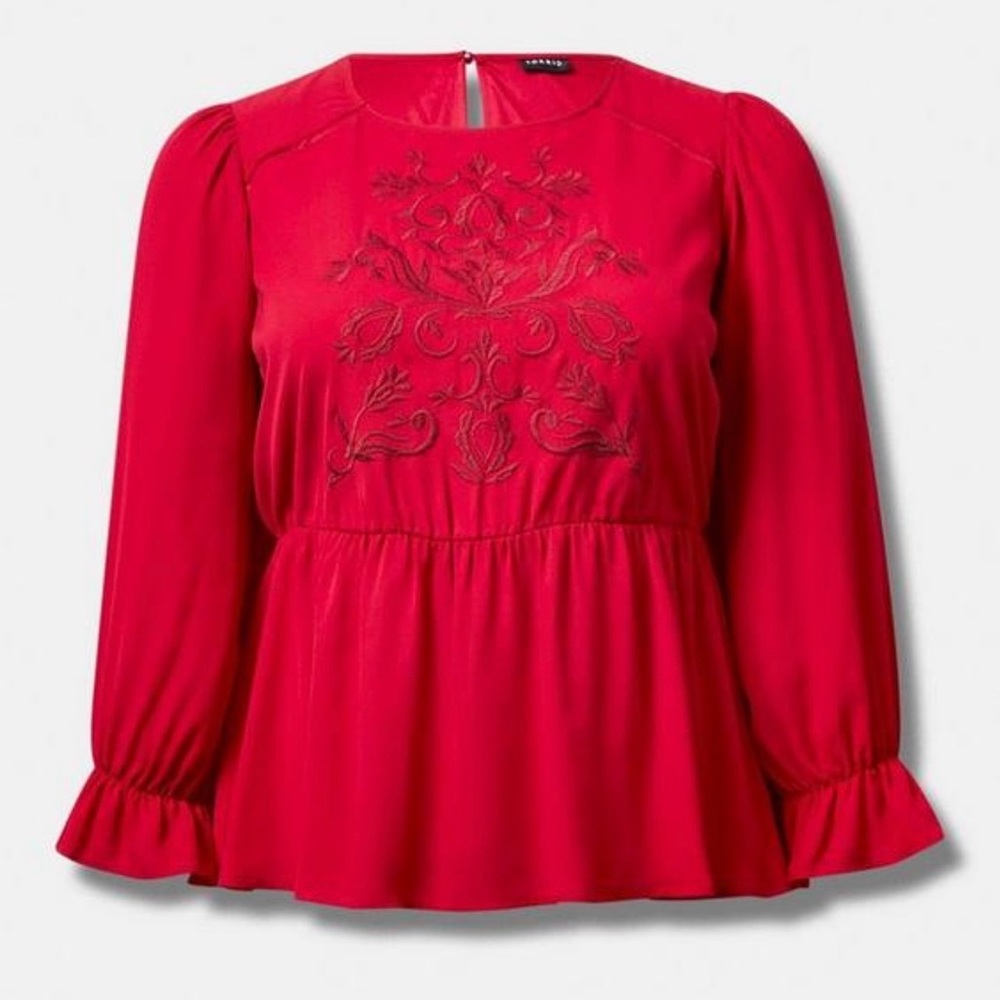 Torrid Peplum Georgette Embroidered Blouse